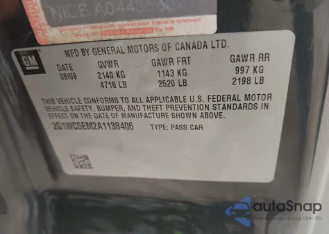 2010 Chevrolet Impala Ltz из США, поврежденный, VIN 2G1WC5EM2A1138406